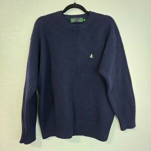 Bean Pole 100 Navy Blue Mens Sweater Vintage Logo Crew Neck Long Sleeve Size L